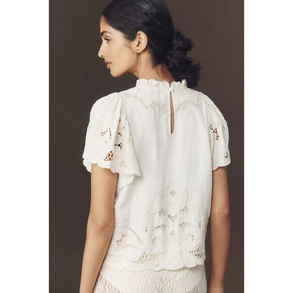 Anthropologie The Lainie High-Neck Lace Cutwork Blouse L NWT - Picture 6 of 9